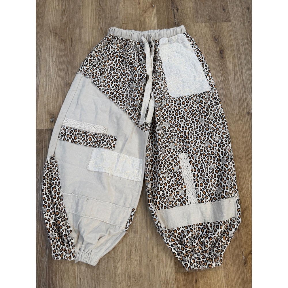 POL Patchwork‎ Harem Pants Womens Medium Leopard Lace Distressed Boho Joggers